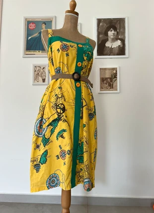 Abito vintage sartoriale in cotone stampa cartografica anni ’80, marque: Vintage Dressing, état: Très bon état, taille: M / 38 / 10, 5,00 €, 5,95 € Protection acheteurs incluse