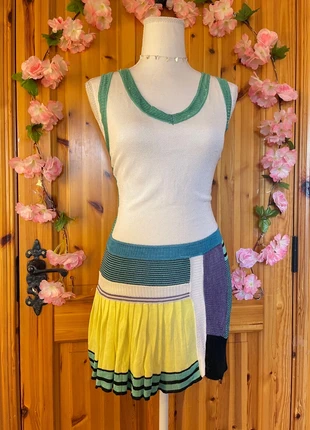 Colourblock Knit Dress | Retro Y2K Vibe | Pleated Hem | 717., brand: Retro, condition: Good, size: M / 38 / 10, €13.00, €14.35 includes Buyer Protection