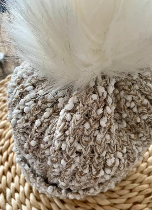 Bonnet à pompons femmes blanc et filaments doré, condizioni: Nuovo senza cartellino, taglia: Taglia unica, €7.00, €8.05 include la Protezione acquisti