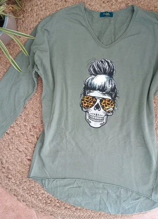 Sweat kaki fin ample tête de mort girly léopard en coton, marca: Farfalla, estado: Bueno, tamaño: Talla única, 7,00 €, 8,05 € Protección al comprador Pro incluida