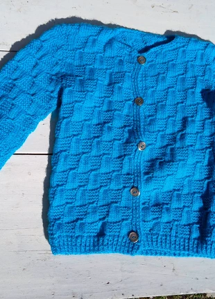 Gilet enfant mixte tricoté main, bleu en laine vintage, marca: tricot vintage, estado: Muito bom, tamanho: 6 anos / 116 cm, €9.00, €10.15 inclui Proteção do Comprador