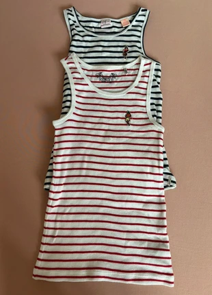 Vintage Y2K gestreepte rib tanktop – pin-up borduursel, marque: Scotch R'belle, état: Très bon état, taille: 8 ans / 128 cm, 7,00 €, 8,05 € Protection acheteurs incluse