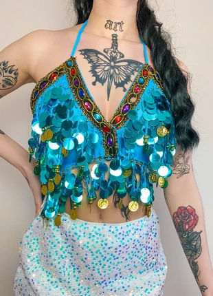 Top d’été à sequins style oriental bleu clair, marke: Vintage Dressing, zustand: Sehr gut, größe: S / 36 / 8, 6,00 €, 7,00 € beinhaltet Vinted-Käuferschutz Pro