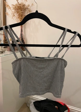 Grey crop top, brand: PrettyLittleThing, condition: Very good, size: S / 36 / 8, €1.00, €1.75 includes Buyer Protection