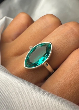Brand New! Stunning Marquise-Cut Blue Gem Ring – Sleek Silver-Tone Modern Statement, brand: vintage inspired, condition: Very good, size: 17.3 mm / N½, £9.00, £10.15 includes Buyer Protection
