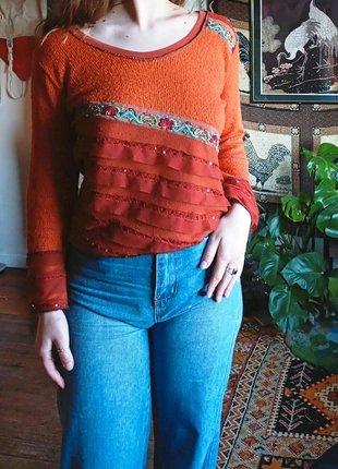 Pull Fantaisie perles et patchwork, marque: Vango, état: Très bon état, taille: M / 38 / 10, 5,00 €, 5,95 € Protection acheteurs incluse