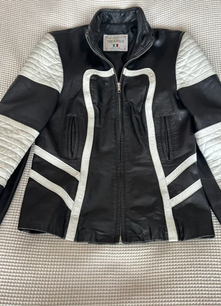 Vintage zwart-wit leren motorjas bikerjack racer edgy stijlvol met Vera pelle Italiaans, marque: Vera Pelle, état: Bon état, taille: S / 36 / 8, 27,00 €, 29,05 € Protection acheteurs incluse