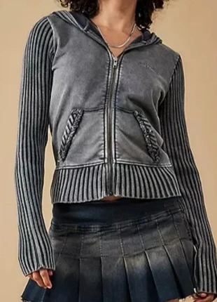 BDG Zip-Through Knit Hoodie with ribbed detailing in grey, brand: BDG, condition: Very good, size: S / UK 8-10, £32.99, £35.34 includes Buyer Protection