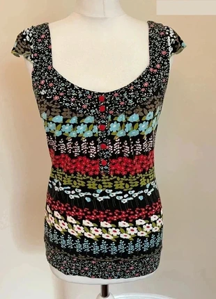 Black multi-coloured Next floral tie up button up ruffle tank top, brand: Next, condition: Very good, size: M / UK 12-14, £6.50, £7.53 includes Buyer Protection