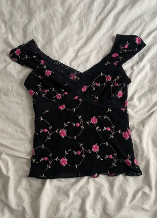 Black mesh floral top, brand: Forever 21, condition: Very good, size: XS / 34 / 6, €8.00, €9.10 includes Buyer Protection