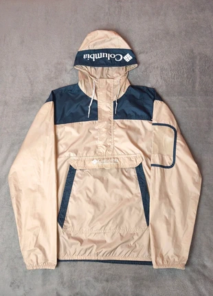 Veste coupe-vent Columbia à capuche avec poches beige bleu logo imprimé blanc - L, marca: Columbia, estado: Novo sem etiquetas, tamanho: L, €30.00, €32.20 inclui Proteção do Comprador