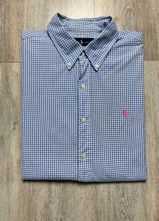 Chemise Ralph Lauren manche longue couleur bleu à carreaux logo rose taille L en bon état, marke: Ralph Lauren, zustand: Gut, größe: L, 20,00 €, 21,70 € beinhaltet Vinted-Käuferschutz Pro