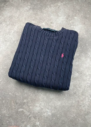 Pull Torsadé Ralph Lauren bleu marine logo rose taille S, merk: Ralph Lauren, staat: Heel goed, maat: S / 36 / 8, € 54,90, € 58,35 inclusief Kopersbescherming