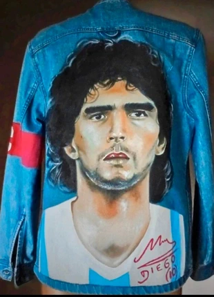 NEW Unieke Spijkerjas  “La Mano de Dios”, merk: Artinc, staat: Nieuw zonder prijskaartje, maat: M, € 250,00, € 263,20 inclusief Kopersbescherming