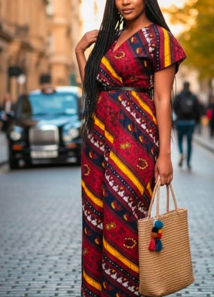 Maxi dress robe longue en wax coton col v, merk: Confection unique, staat: Nieuw zonder prijskaartje, maat: Universele maat, € 49,00, € 52,15 inclusief Kopersbescherming