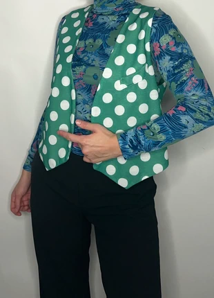 1980s green white polkadot indie arthoe kidcore Copenhagen clowncore retro twee hippie urban gilet, merk: Vintage, staat: Heel goed, maat: L / 40 / 12, € 13,50, € 14,88 inclusief Kopersbescherming Pro