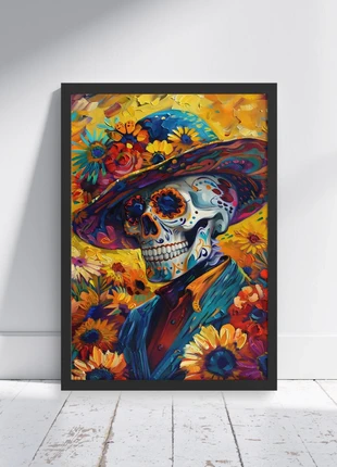 Bloom Beyond Bones – Vibrant Skeleton & Sunflower Wall Art framed A4 Poster, brand: Art, condition: New with tags, £10.99, £12.24 includes Buyer Protection Pro