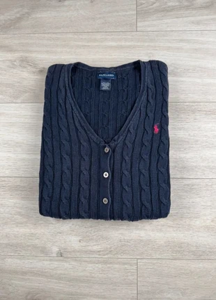 Pull Cardigan Torsadé Cable | Ralph Lauren | Bleu en maille Tricoté Logo brodé | Femme Taille XL, marke: Ralph Lauren, zustand: Sehr gut, größe: XL / 42 / 14, 44,90 €, 47,85 € beinhaltet Vinted-Käuferschutz Pro