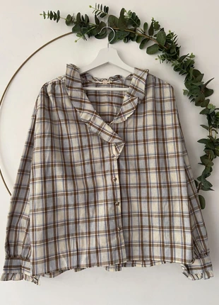 Blouse carreaux bleu marron S, merk: Boutique Parisienne, staat: Heel goed, maat: S / 36 / 8, € 36,00, € 38,50 inclusief Kopersbescherming Pro