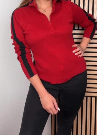 Pull hal zip Tommy Hilfiger femme col montant | Rouge et noir | Taille L (40), brand: Tommy Hilfiger, condition: Very good, size: L / 40 / 12, €35.00, €37.45 includes Buyer Protection