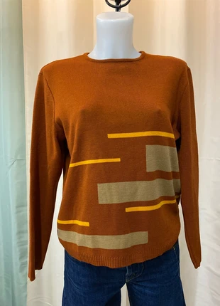 Pull Omont en laine marron terracotta motifs vintage T38, brand: Vintage Dressing, condition: Very good, size: M / 38 / 10, €9.00, €10.15 includes Buyer Protection Pro