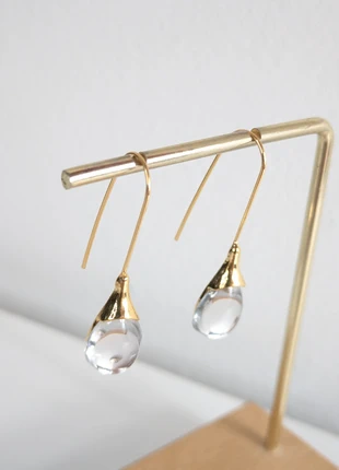 Gold grey glass dangle earrings, condition: New without tags, £8.00, £9.10 includes Buyer Protection Pro
