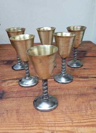 6 Copas antiguas de latón con parte de baño en plata, marque: EPB TOLEDO, état: Très bon état, 20,00 €, 21,70 € Protection acheteurs incluse