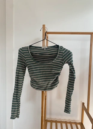 Top de rayas verde/negro fruncido, marca: Pull & Bear, estado: Nuevo sin etiquetas, tamaño: M / 38 / 10, 5,00 €, 5,95 € Protección al comprador incluida