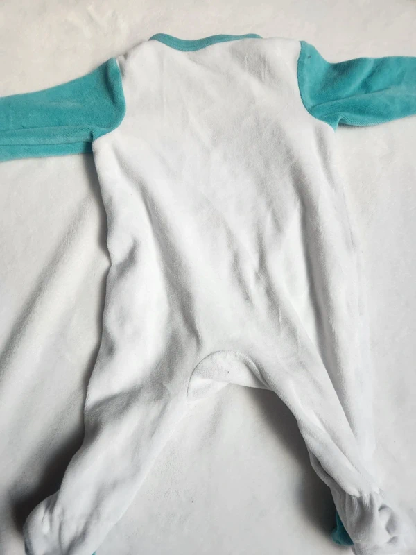 Joli pyjama velours blanc et turquoise automne hiver bébé mixte 6 mois Orchestra - photo numéro 4