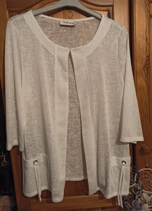 Cardigan / gilet blanc neutre fin avec poches et fermoir manches 3/4 Toscane, brand: Toscane, condition: Very good, size: XXL / 44 / 16, €8.00, €9.10 includes Buyer Protection