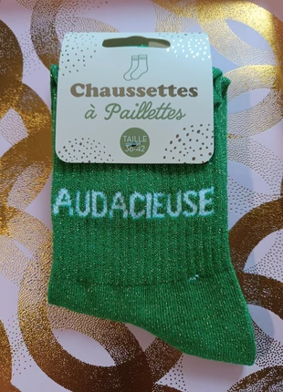 Chaussettes à paillettes "Audacieuse" Brille fort, parle vrai, vis grand, marque: STC, état: Neuf avec étiquette, taille: Taille unique, 4,90 €, 5,85 € Protection acheteurs (Pro) incluse