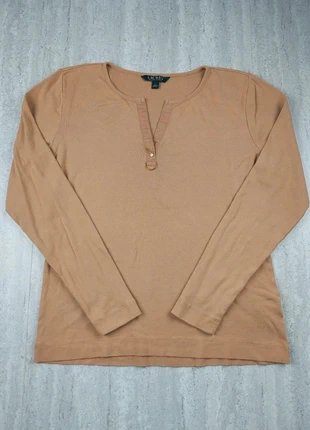 Haut Lauren Ralph Lauren L – beige camel, col tunisien à boutons dorés, merk: Lauren Ralph Lauren, staat: Heel goed, maat: L / 40 / 12, € 17,00, € 18,55 inclusief Kopersbescherming