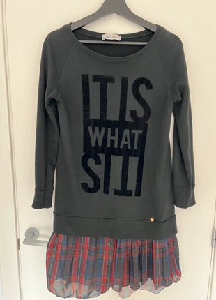 Vestido sudadera negro con bajo de camisa – Estilo casual – Talla única (S-M), marca: Boutique Italiana, estado: Muy bueno, tamaño: M / 38 / 10, 35,00 €, 37,45 € Protección al comprador incluida