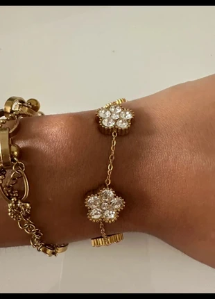 Bracelet fleure strass diamant couleur or trèfle porte bonheur, brand: passionsdesiles, condition: Very good, €8.00, €9.10 includes Buyer Protection Pro