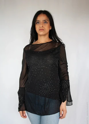 141DPR - Haut strass vintage, noir, L, layering, marca: bocetto, estado: Muy bueno, tamaño: L / 40 / 12, 14,99 €, 16,44 € Protección al comprador Pro incluida