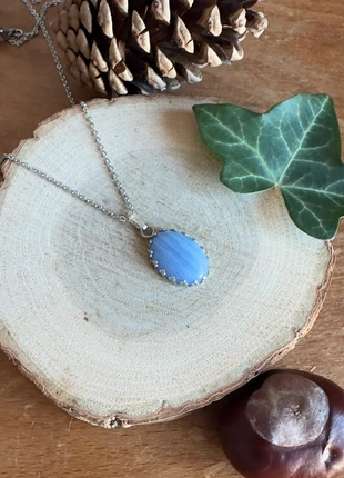 Collier Antique Agate Blue Lace • Pierre naturelle, marca: lithotherapie, estado: Novo com etiquetas, €14.00, €15.40 inclui Proteção do Comprador
