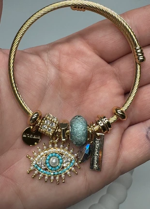 Adjustable Stainless Steel Bracelet with Evil Eye Charm and Beaded Accents, brand: GOLDEN, condition: New without tags, £7.99, £9.09 includes Buyer Protection