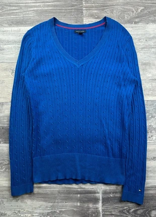 Pull col V torsadé Tommy Hilfiger Bleu taille L, marca: Tommy Hilfiger, estado: Muito bom, tamanho: L / 40 / 12, €13.00, €14.35 inclui Proteção do Comprador