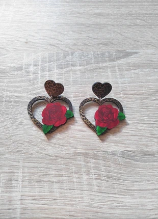 Boucles d'oreilles pin up coeur avec rose nacré leopard vintage rockabilly style, brand: Leopard, condition: New without tags, €10.00, €11.20 includes Buyer Protection Pro