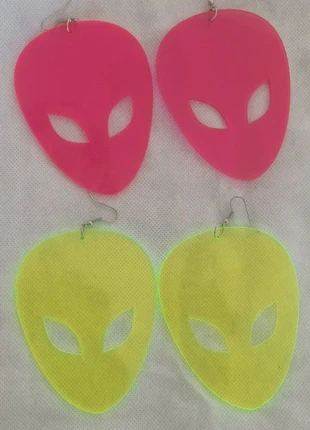 Neon Alien Perspex Statement earrings, brand: Source Unknown, condition: Very good, €3.50, €4.38 includes Buyer Protection