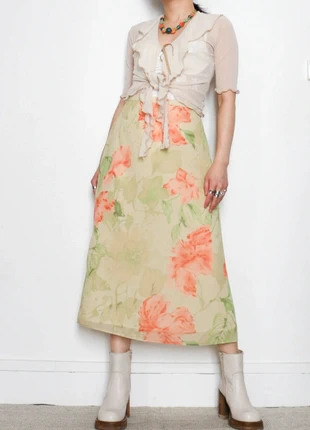 Vintage skirt | Jupe vintage vert citron avec grosses fleurs, marque: Vintage, état: Très bon état, taille: M / 38 / 10, 10,00 €, 11,20 € Protection acheteurs (Pro) incluse