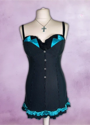 Y2K Pinstripe corset dress with ruffle hem, brand: Vintage, condition: Very good, size: M / 10, £25.00, £26.95 includes Buyer Protection