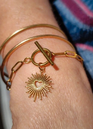 Bracelet à maille trombone, fermeture OT et pendentif cœur scintillant sacré, ex-voto, brand: Boheme, condition: Very good, €10.00, €11.20 includes Buyer Protection Pro