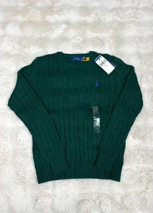 Pull torsadé Ralph Lauren vert foncé logo brodé violet 100% coton neuf avec étiquette S femme, merk: Ralph Lauren, staat: Nieuw met prijskaartje, maat: S / 36 / 8, € 120,00, € 126,70 inclusief Kopersbescherming
