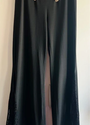 Black Wide-Leg Trousers with Lace Panels and Gold Buttons. Size M/L (approx. UK 12–14), condition: Very good, size: L / 12, £4.50, £5.43 includes Buyer Protection