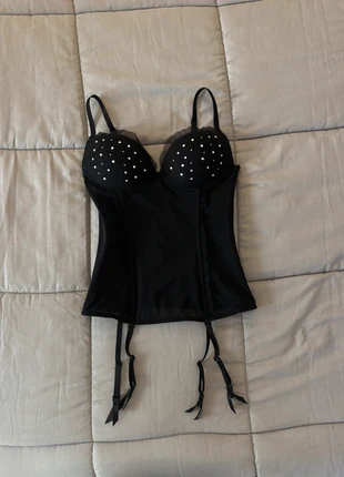 corsetto nero con strass coquette y2k dark academia, marque: y2k, état: Très bon état, taille: S / 36 / 8, 15,00 €, 16,45 € Protection acheteurs incluse