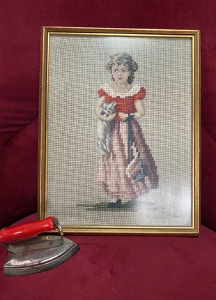 Tapisserie ancienne encadrée petite fille, marca: sans marque, estado: Muito bom, €30.00, €32.20 inclui Proteção do Comprador