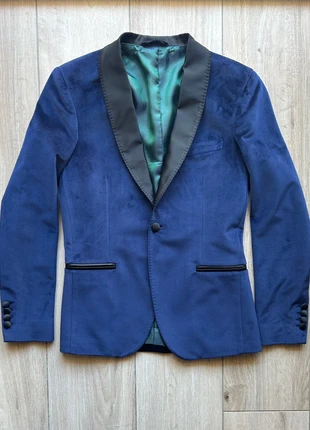 Giacca smoking in velluto blu con revers in raso – Made in Italy, alta sartoria invernale 💙🖤, marca: landoni, estado: Nuevo sin etiquetas, tamaño: S, 49,99 €, 53,19 € Protección al comprador incluida