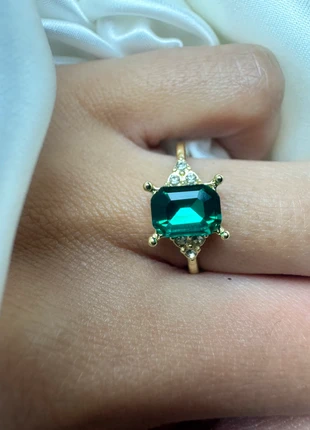 Brand New! Stunning Emerald-Green Gem Ring with Gold Band and Diamond Accents, brand: vintage inspired, condition: Very good, size: 17.3 mm / N½, £9.00, £10.15 includes Buyer Protection Pro