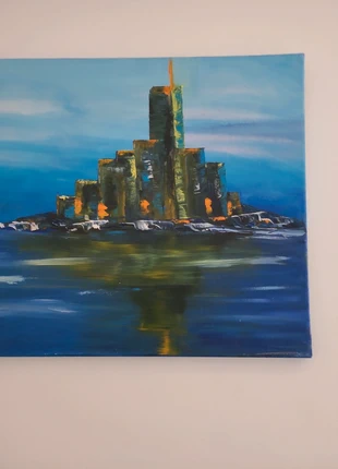 Toile peinture à l’huile – Mont-Saint-Michel contemporain, marque: Original, état: Bon état, 10,00 €, 11,20 € Protection acheteurs incluse